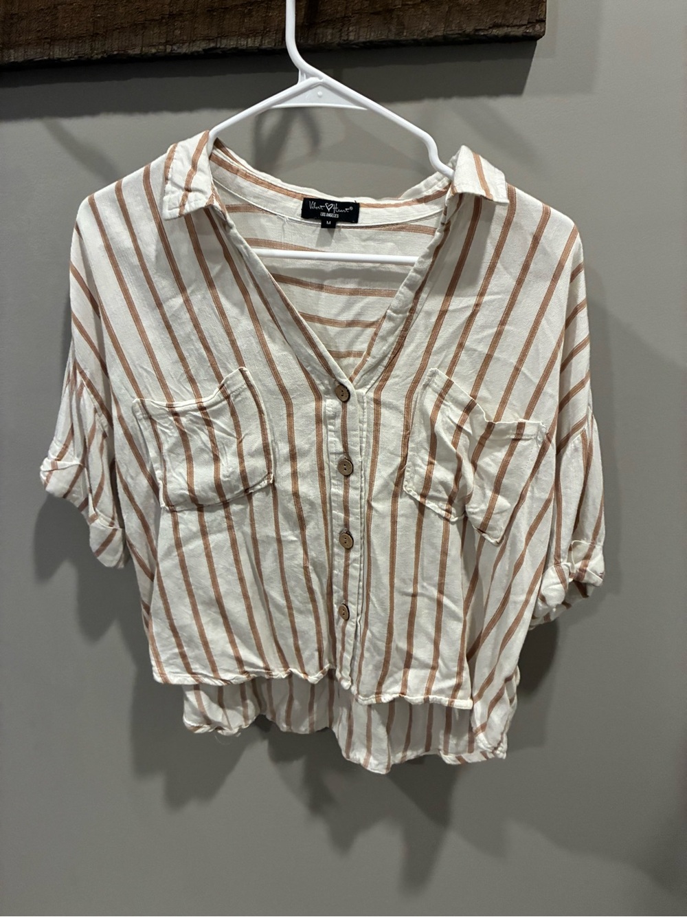 Velvet Heart Los Angeles Cream and Brown Striped Button-Front Women’s Top